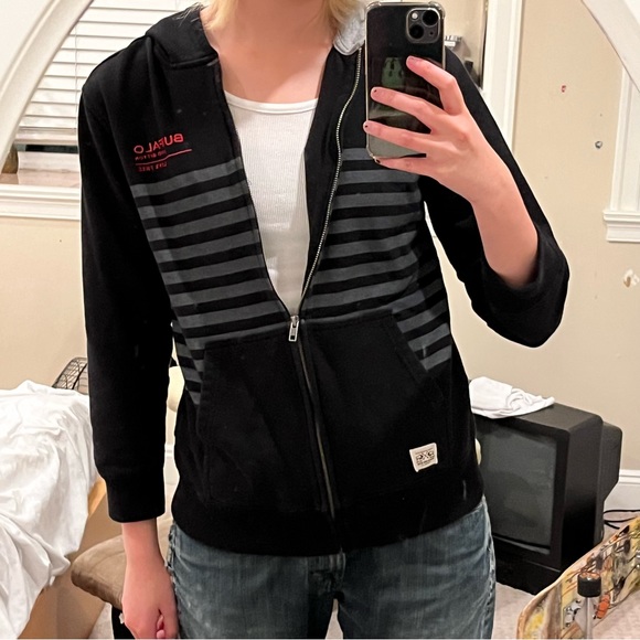 BUFFALO DAVID BITTON black & grey striped hoodie - Picture 2 of 3